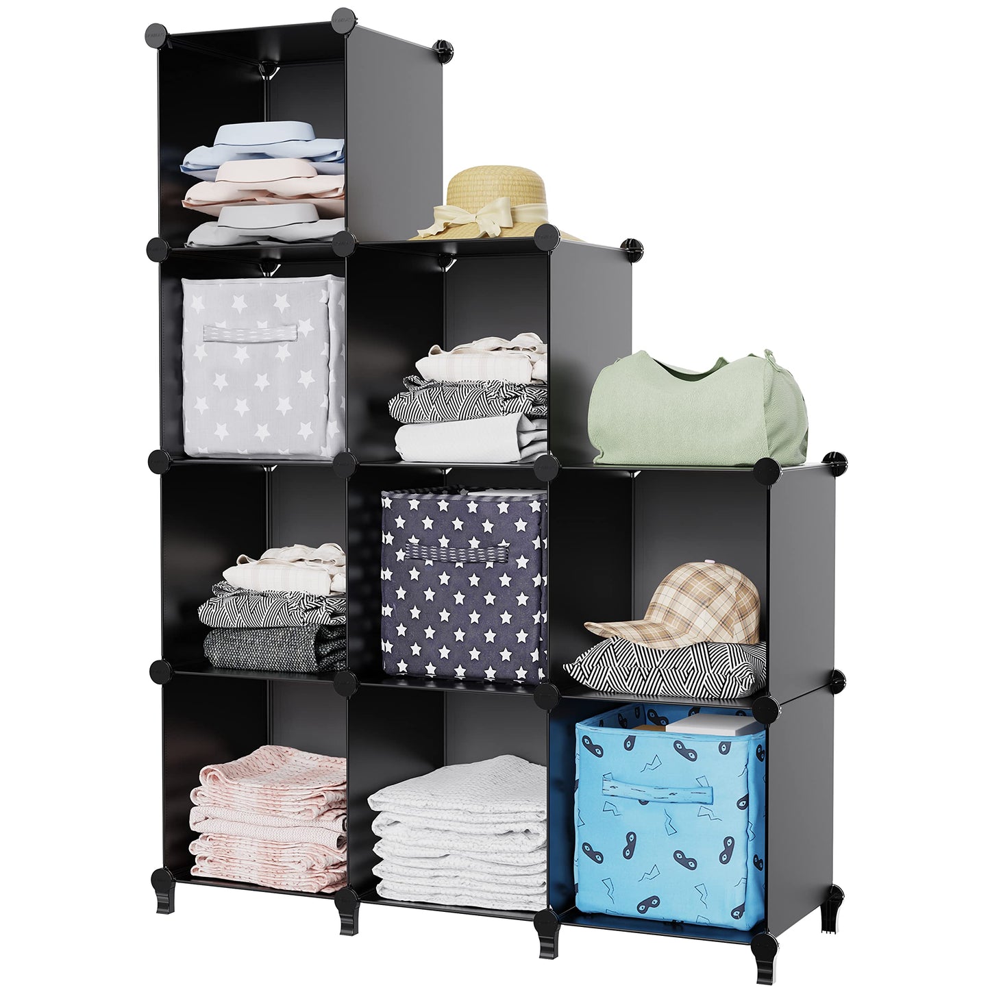 HOMIDEC Closet Organizers and Storage, 9 Cube Storage Organizer, Portable Closet Organizer Cubes Shelves for Clothes, Bedroom, Kids Room, Bathroom, Wardrobe, Garment Racks, Black