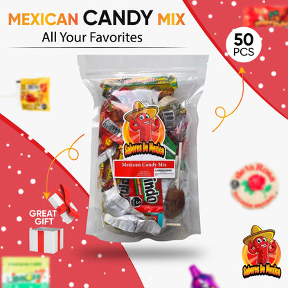 Mexican Candy Variety Pack (50 Count) Dulces Mexicanos, Mexican Snacks, with Vero Lollipops, Lucas Candy, Pulparindo Tamarindo, Mazapan, Spicy Dulce Mexico Assorted Mix, by Sabores de Mexico