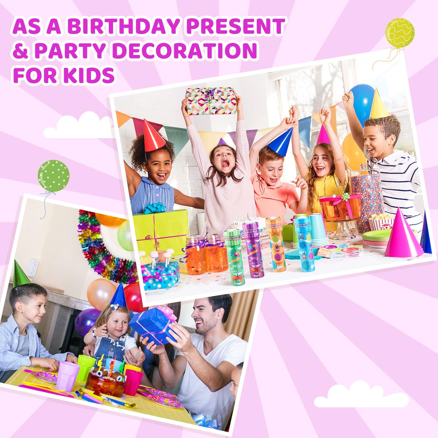 LUCKJOY Classic Tin Kaleidoscope, Kids Educational Kaleidoscope Toy with Metal Body, Birthday Gift for Boys and Girls (Cartoon Style)