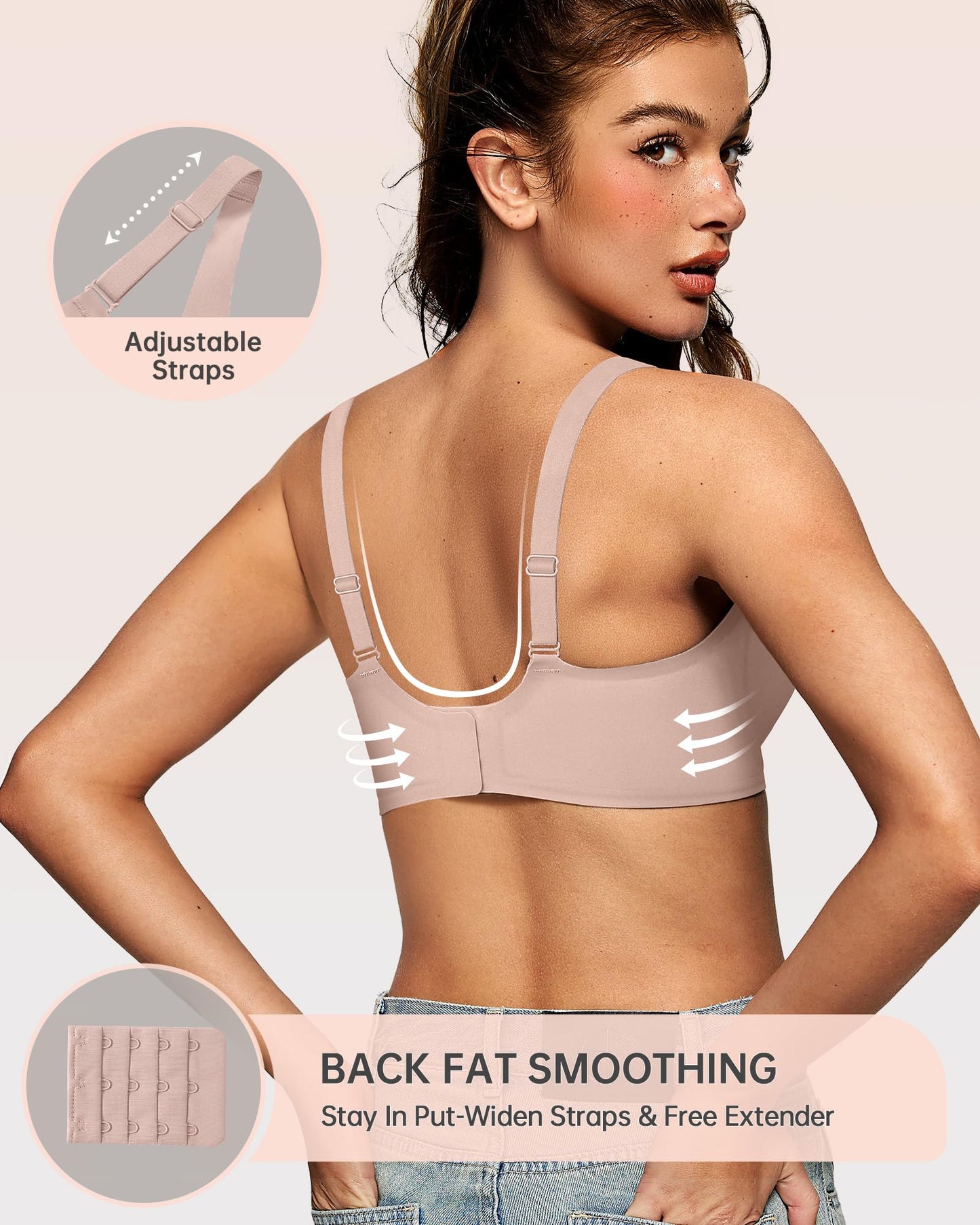 OEAK Womens Deep V Bras Wireless Comfortable Bra Supportive No Underwire Bras Tshirt Push Up Bralettes Plunge Seamless Bra Nude L