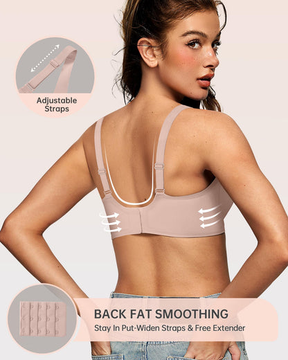 OEAK Womens Deep V Bras Wireless Comfortable Bra Supportive No Underwire Bras Tshirt Push Up Bralettes Plunge Seamless Bra Nude L