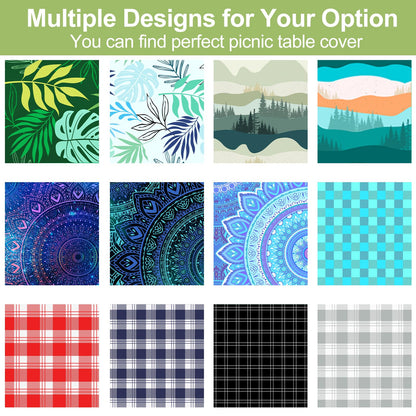 Picnic Table Cover with Bench Covers Camping Essentials Waterproof Windproof Camping Tablecloth with Drawstring Bag, Fitted Rectangle Tables and Seats, 72in, Grey Checkered