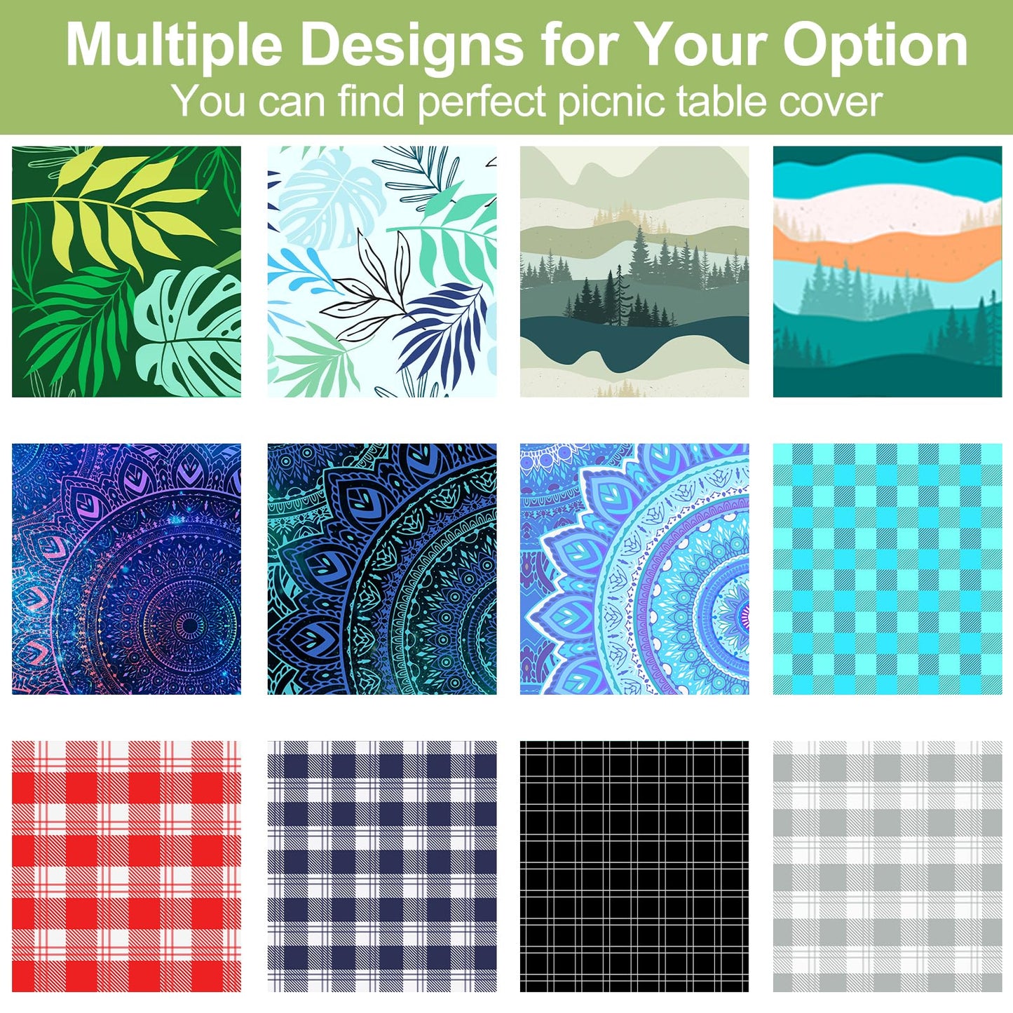 Picnic Table Cover with Bench Covers 6FT 3 Pcs Waterproof Windproof Aesthetic Camping Tablecloth with Drawstring Bag, Fitted for 6 Foot Rectangle Tables and Seats, 72 inch, Dark Blue Green