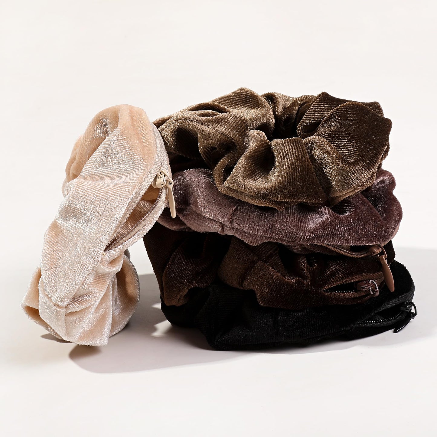 Pocket Scrunchies Hair Ties with Hidden Zipper Stash Scrunchy Ponytail Holder