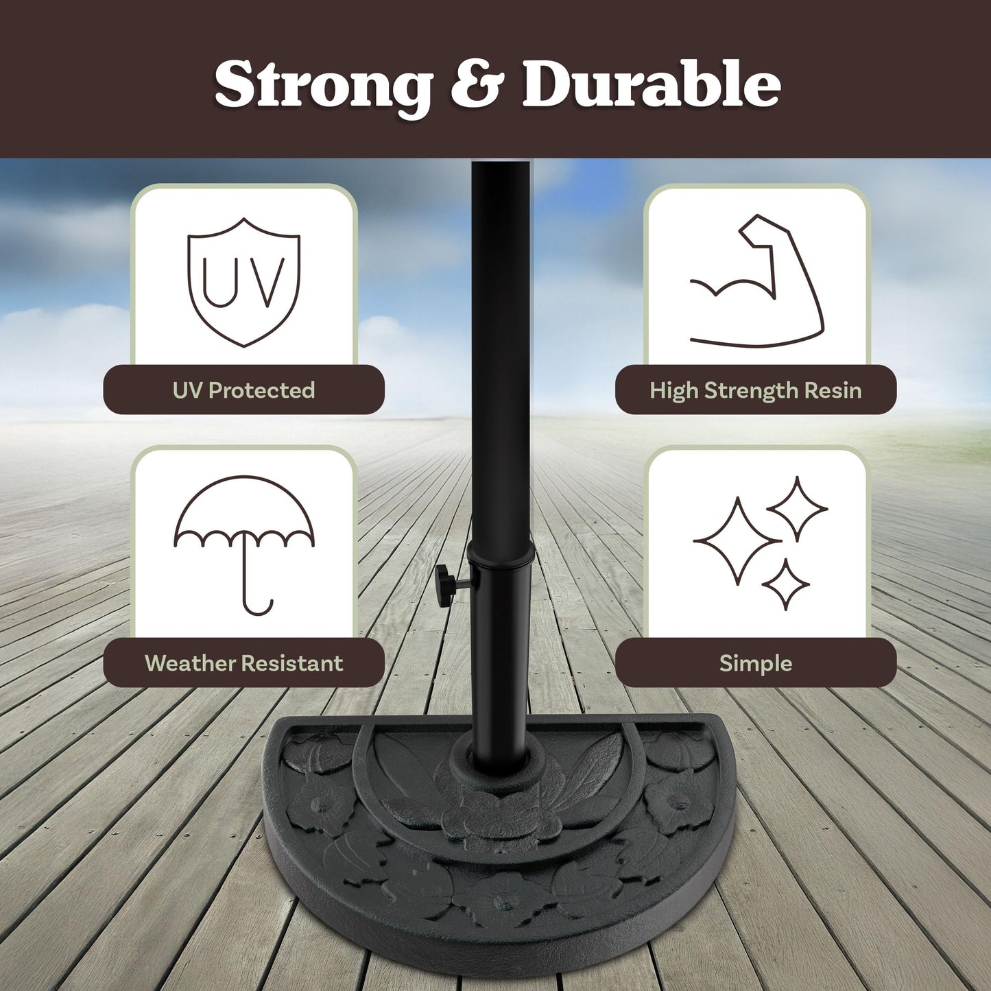 Half Round Umbrella Base - 20lb Weighted Semicircle Freestanding Resin and Concrete Umbrella Stand for Outdoor Use by Pure Garden (Black)