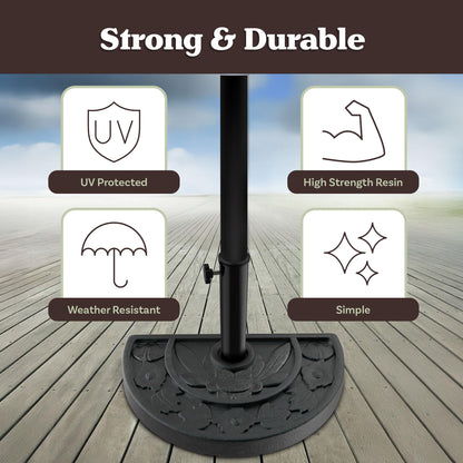 Half Round Umbrella Base - 20lb Weighted Semicircle Freestanding Resin and Concrete Umbrella Stand for Outdoor Use by Pure Garden (Black)