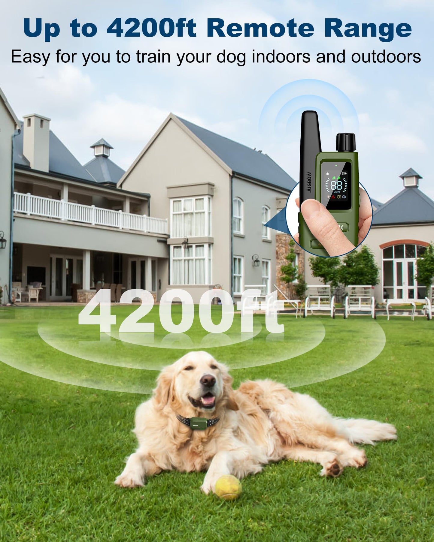 Jugbow Dog Shock Collar - 4200FT Dog Training Collar with Remote Innovative IPX7 Waterproof with 4 Training Modes, Rechargeable E-Collar for All Breeds