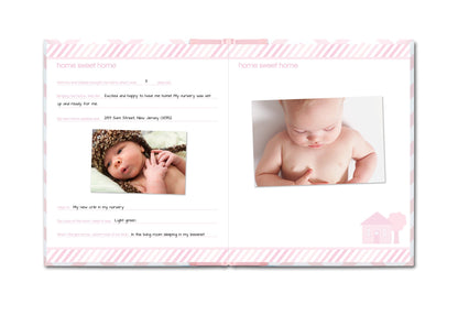 Pearhead Baby Memory Book, First 5 Years Baby Milestone Book, Pregnancy Journal, Gender Neutral Newborn Keepsake, With Clean-Touch Ink Pad For Baby's Handprint or Footprint, Pink Chevron