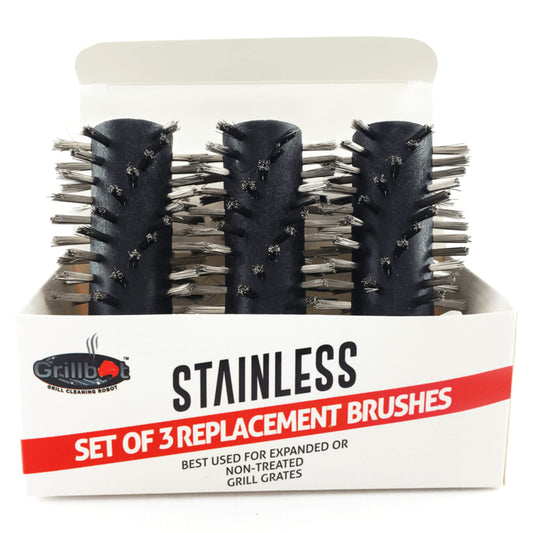 Grillbot Replacement Stainless Steel Brushes for Grillbot Automatic Grill Cleaning Robot – Set of 3 Stainless Steel Grill Brushes for Cast Iron & Expanded Steel Grills