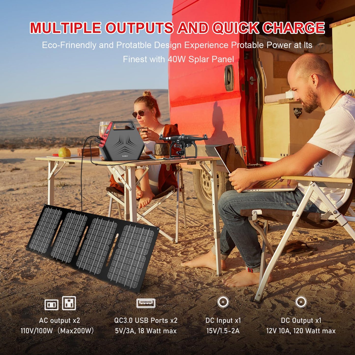 100W Solar Generator with 40W Foldable Solar Panel, Sinkeu 24600mAh Power Bank with AC Outlet for Home Use 97.68Wh Portable Power Station for Camping Hurricane Emergency