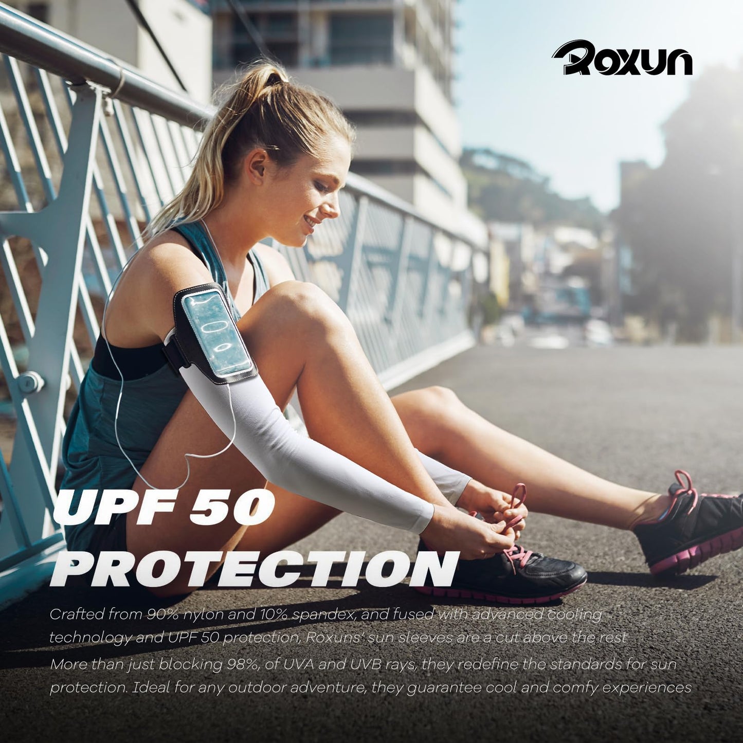 ROXUN 2 Pairs Arm Sleeves, Cooling UV Sun Protection Sports Compression for Men/Women 2 Black