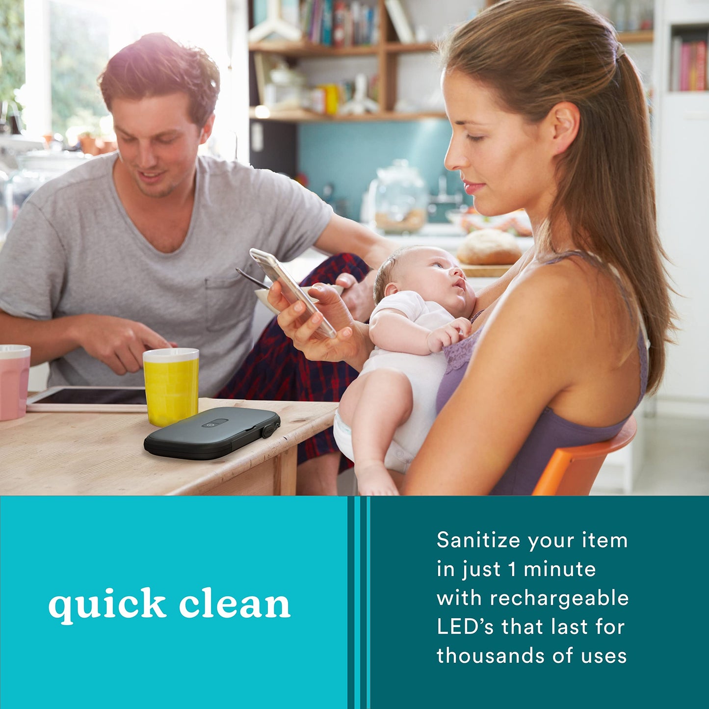 Homedics UV Clean Portable Sanitizer – Rechargeable UV Light Sanitizer and Sterilizer Box - Kills 99.9% of Airborne Contaminates, Fits Masks, Makeup Brushes, Glasses, Cell Phones, Keys, Black