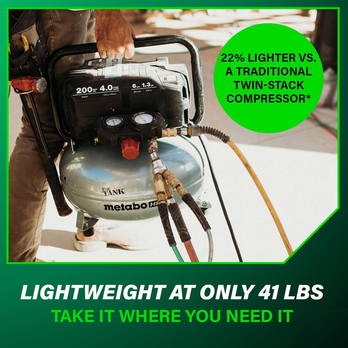 Metabo HPT Air Compressor, THE TANK, Portable Pancake Air Compressor 200 PSI, 6 Gallon Tank, Versatile for Use with Framing, Siding, Finish, Brad or Roofing Nailers, EC914S