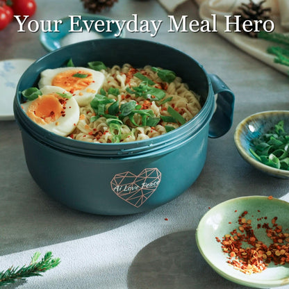 AI LOVE PEACE Ramen Bowl, 40 oz Microwaveable Noodle Cooker for Ramen, Pho, Soup, and Pasta, Dishwasher Safe and Portable, Ideal for Home, Office, Dorm, or Gift (Pink)