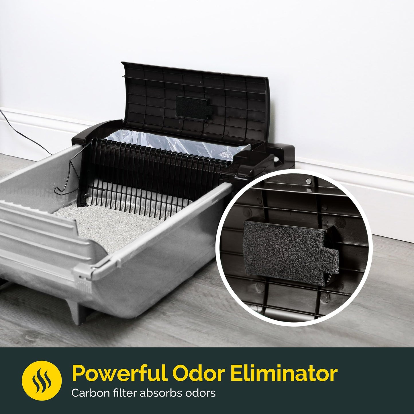 Pet Zone Self Cleaning Semi Automatic Cat Litter Box - Smart Scoop Cat Litter Box with 6 Bags & Carbon Filter for Up to Two Cats 6-16 Pounds