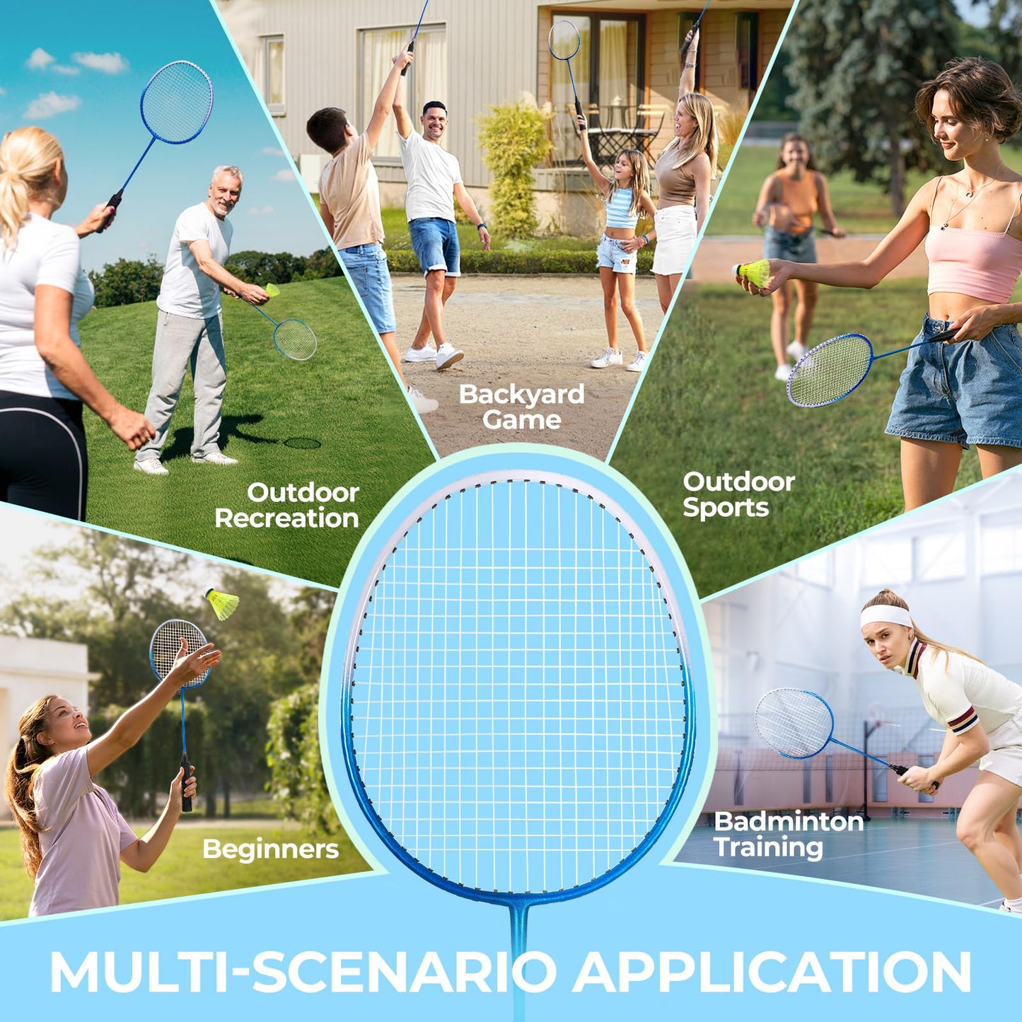 HIRALIY Badminton Rackets Set for Backyards, Lightweight Badminton Set of 4, Includ 4 Rackets, 12 Nylon Birdies, Replacement Grip Tapes, 1 Carrying Bag, Outdoor Games for Adults Family Kids Beginners