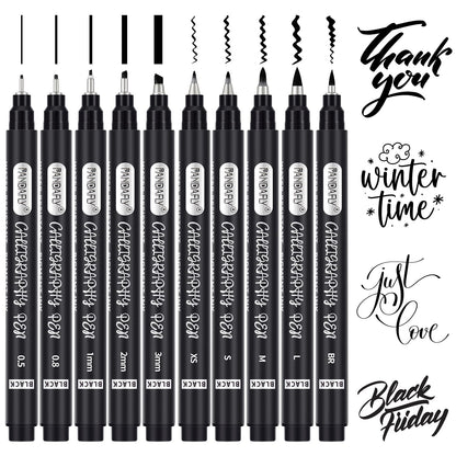 PANDAFLY Calligraphy Pen, 10 Size Calligraphy Pens for Writing, Brush Pens Calligraphy Set for Beginners, Hand Lettering Pen for Art Drawing, Sketching, Scrapbooking