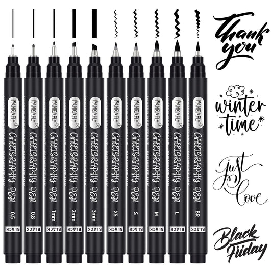 PANDAFLY Calligraphy Pen, 10 Size Calligraphy Pens for Writing, Brush Pens Calligraphy Set for Beginners, Hand Lettering Pen for Art Drawing, Sketching, Scrapbooking