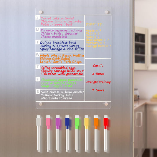 Neatsure Acrylic Magnetic Meal Planner Menu Board for Kitchen Fridge w/ 8 Markers, Clear Refrigerator Weekly Dry Erase Calendar Planning Noteboard to Do/Grocery/Shopping List/Chore Chart/, 12"x9"