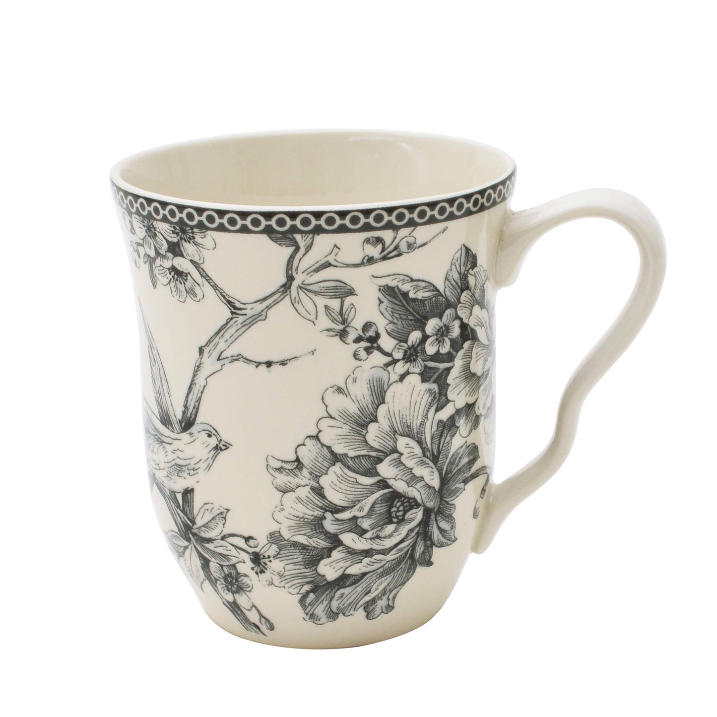 222 Fifth Adelaide 16-Piece Square Floral Dinnerware Set – Service for 4, Grey & White Porcelain Plates & Bowls, for Everyday Dining & Entertainment, Microwave & Dishwasher Safe, Chip Resistant