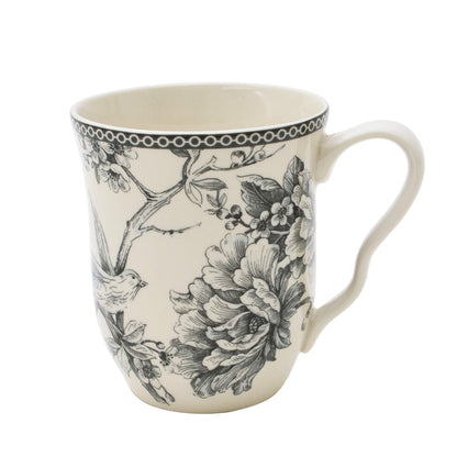 222 Fifth Adelaide 16-Piece Square Floral Dinnerware Set – Service for 4, Grey & White Porcelain Plates & Bowls, for Everyday Dining & Entertainment, Microwave & Dishwasher Safe, Chip Resistant