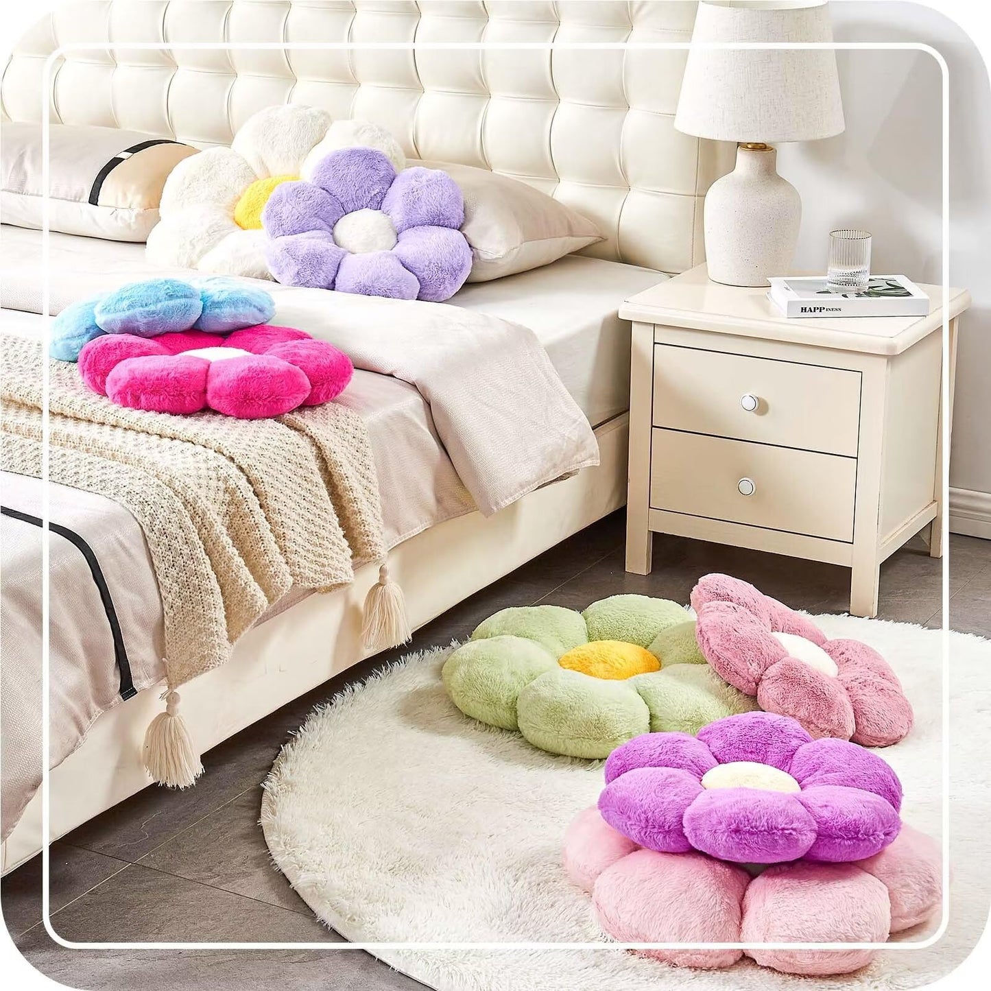 Kcvvcr Pink Flower Pillow, Cute Decorative Flower Shaped Throw Pillow with Faux Rabbit Fur, 14.9" Soft Flower Plush Throw Pillow Floor Pillows Room Décor for Bedroom Living Room