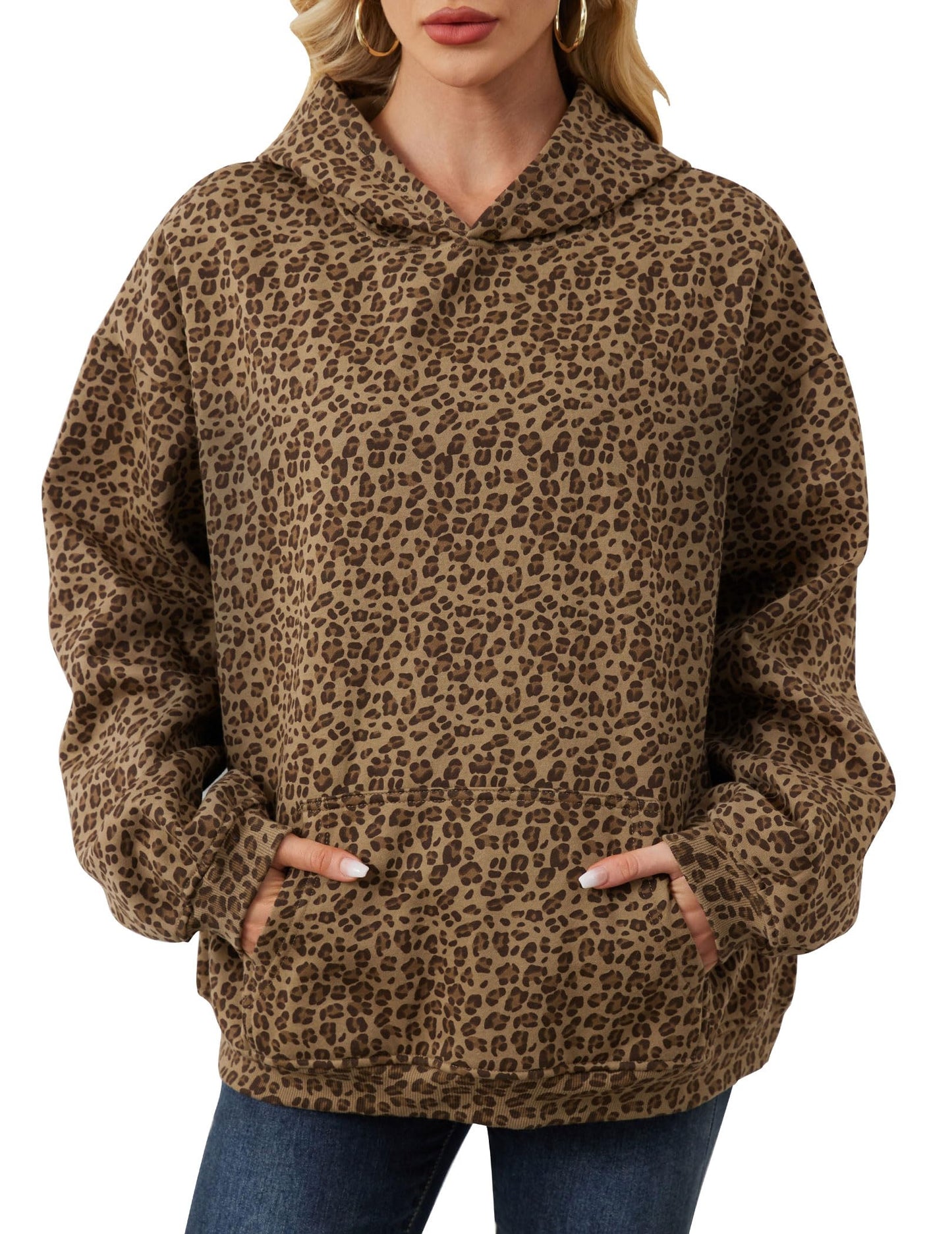 Eutten Women's Leopard Print Oversized Cheetah Print Hoodie Y2k Graphic Streetwear Pullover Hooded Sweatshirt