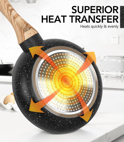 MICHELANGELO Non Stick Frying Pans - 8"+9.5"+11" Nonstick Frying Pan Set with Non-Toxic Stone Coating, Frying Pans Nonstick with Anti-Scald Handle, Induction Compatible