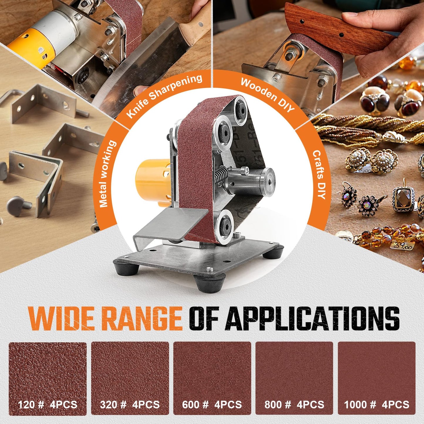 Mini Electric Belt-Sander Knife-Sharpener Sanding Machine - Small Bench Grinder Kit 7 Speed Adjustable Power Polisher DIY Polishing Grinding Tool For Knife Making, Wood Metal Working, Handcraft