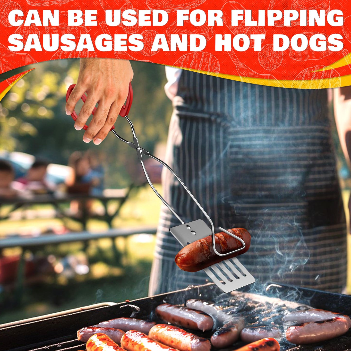 14.3" Long Grill Tongs for Outdoor Grill – 2-in-1 BBQ Spatula Tongs for Flipping Meat, Fish, & Veggies, Multifunctional Grilling Spatula for Easy Gripping & Flipping – Ergonomic Hamburger Flipper Tool