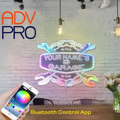 ADVPRO Personalized Your Name Garage Man Cave RGB Dynamic Glam LED Sign - Cut-to-Edge Shape - Smart 3D Decoration - Multicolor Signage st06s64-fnd-pp1-tm-c