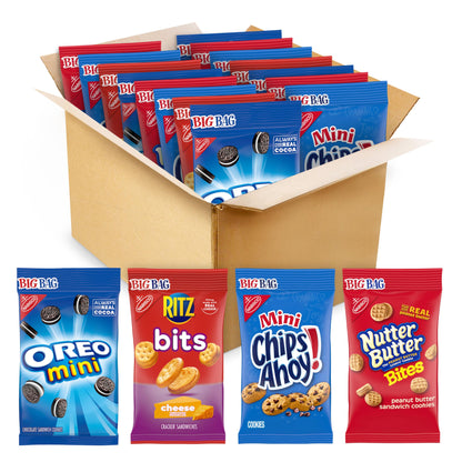 OREO Mini Cookies, CHIPS AHOY! Mini Cookies, Nutter Butter Bites & RITZ Bits Cheese Crackers Variety Pack, 15 Big Bags