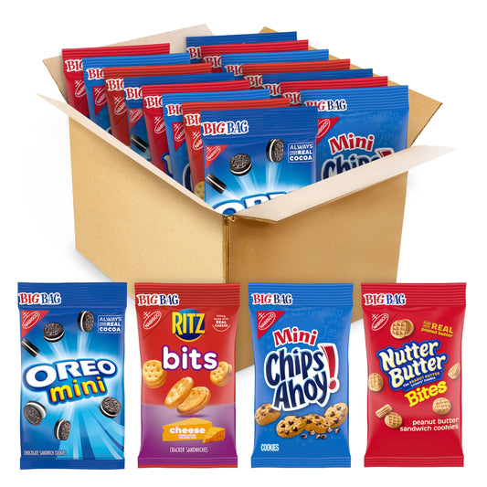 OREO Mini Cookies, CHIPS AHOY! Mini Cookies, Nutter Butter Bites & RITZ Bits Cheese Crackers Variety Pack, 15 Big Bags