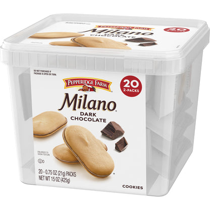 Pepperidge Farm Milano Cookies, Dark Chocolate, 20 Packs, 2 Cookies per Pack