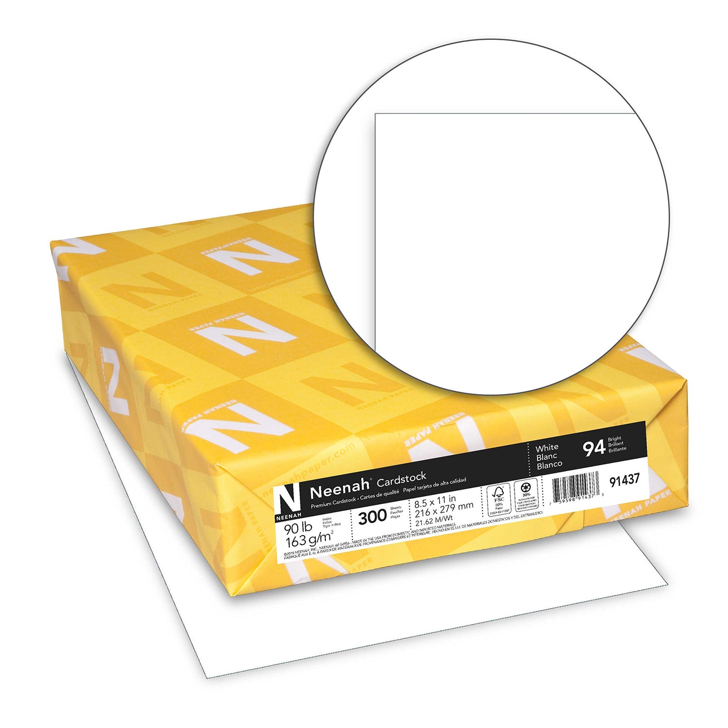 Neenah Index Cardstock, 8.5" x 11", 90 lb/163 gsm, White, Lightweight, 94 Brightness, 300 Sheets (91437)