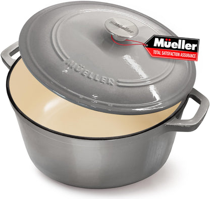 Mueller 6 Quart Enameled Cast Iron Dutch Oven, Heavy-Duty Casserole and Braiser Pan with Lid and Knob, Safe for All Cooktops