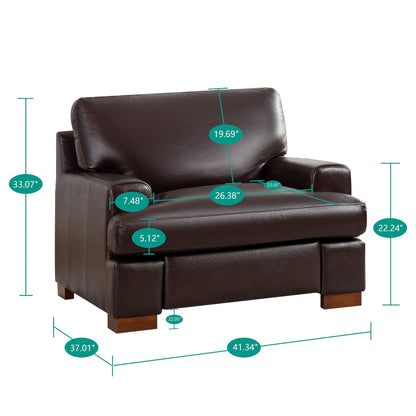 Naomi Home Siggy Genuine Leather Sofa - Set of 3 Luxurious Comfort, Goose Feather Cushion Filling, Square Arm Design, Sturdy Block Legs, Elegant Espresso - Ideal for Living Room, Office, or Bedroom