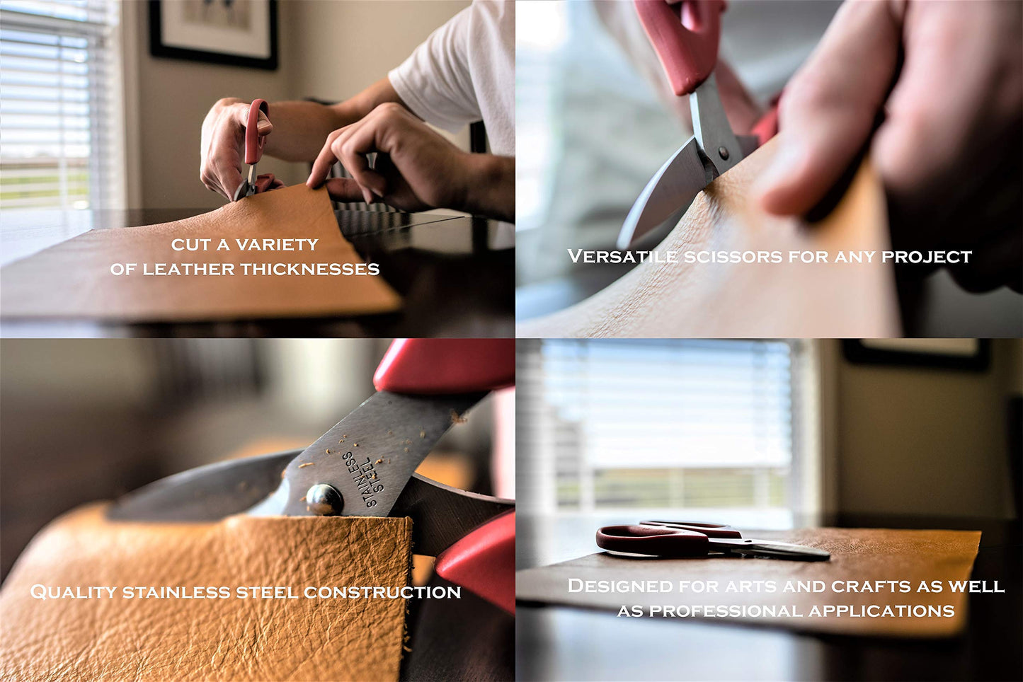 Leather Scissors. Small, Sharp Stainless Steel Durable Blades - Effortless Cutting - Large Comfortable Shears for Crafting, Sewing, Clay Bead Kit, Tailor, Belts, Fabric, Cotton, Cloth, Office, Home