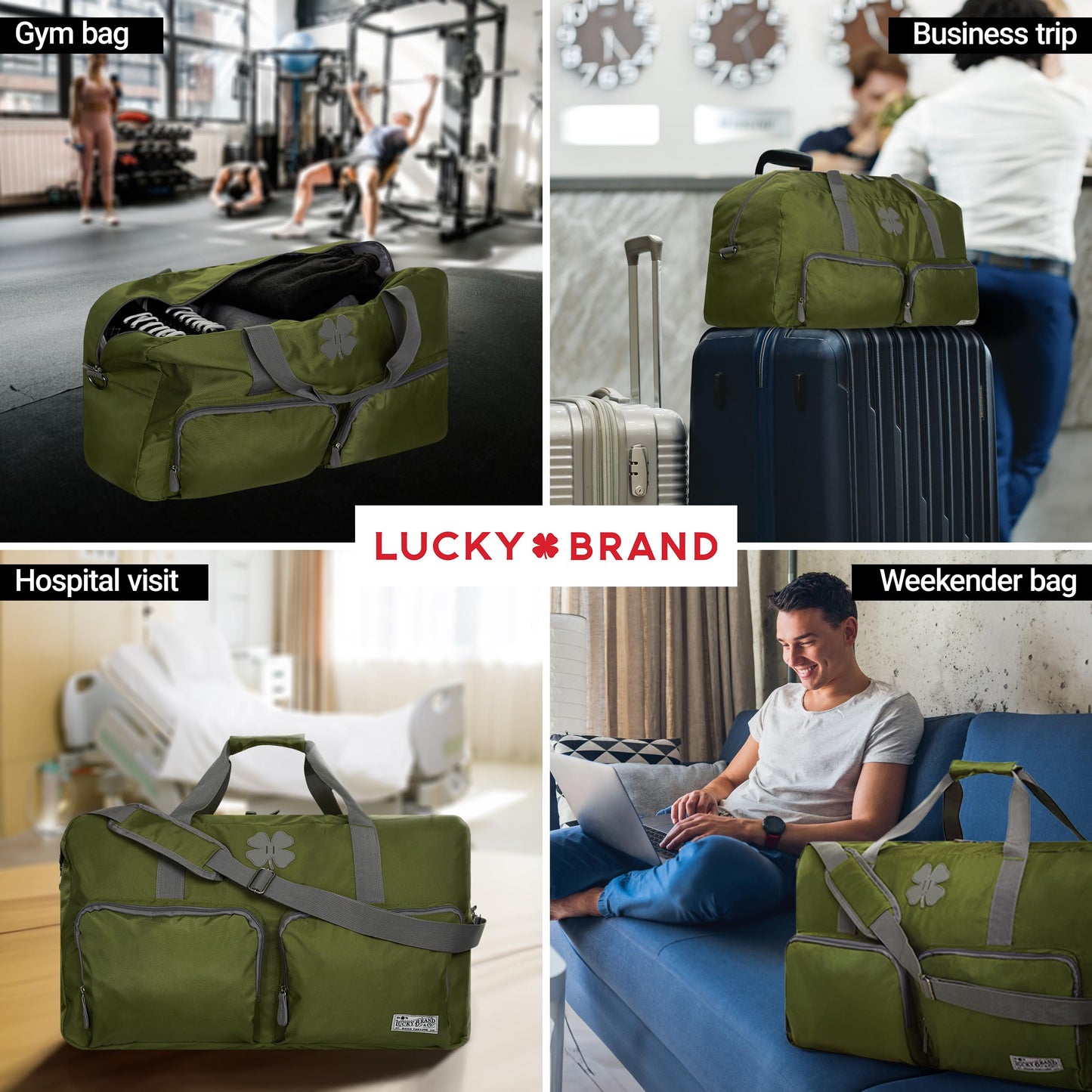 Lucky Travel Duffel Bags 65L, Gym Bag, Travel Bag & Large Duffle Bag for Men, Foldable Overnight Weekender Bags for Women & Men with Adjustable Shoulder Strap, Loden Green