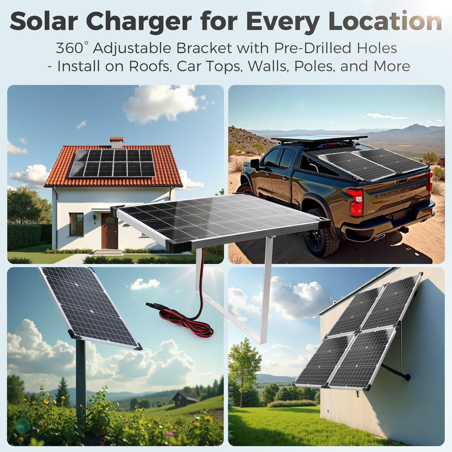 Voltset Solar Panel Kit 20W 12V, Solar Battery Trickle Charger Maintainer, Waterproof Solar Panel + Upgrade Charge Controller + Adjustable Mount Bracket for Boat RV Motorcycle Marine