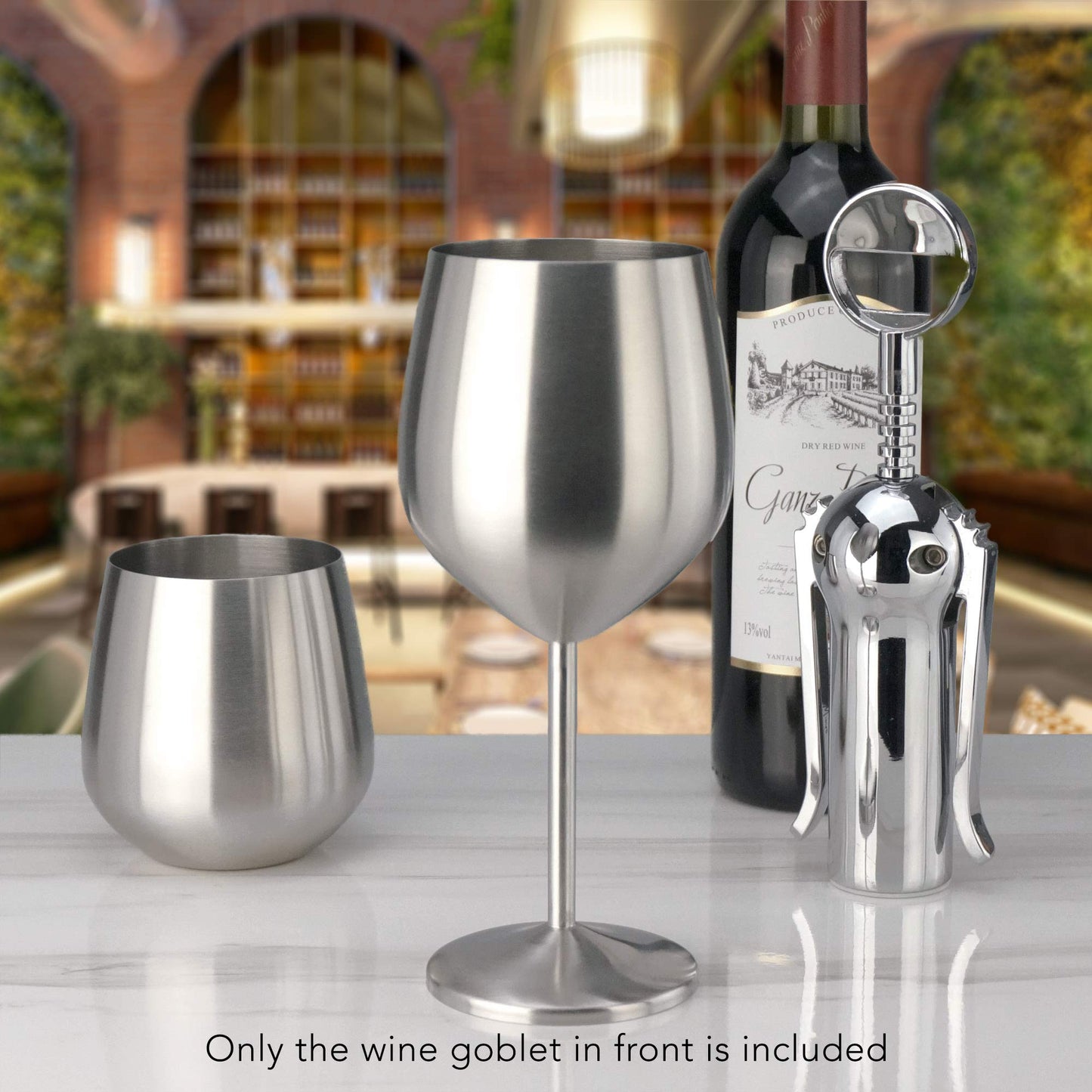 PG Set of 4 Stainless Steel Wine Glass - 18.5oz Silver Brush Finished Wine Glasses - Unbreakable Wine Glasses - Stem Metal Wine Goblets