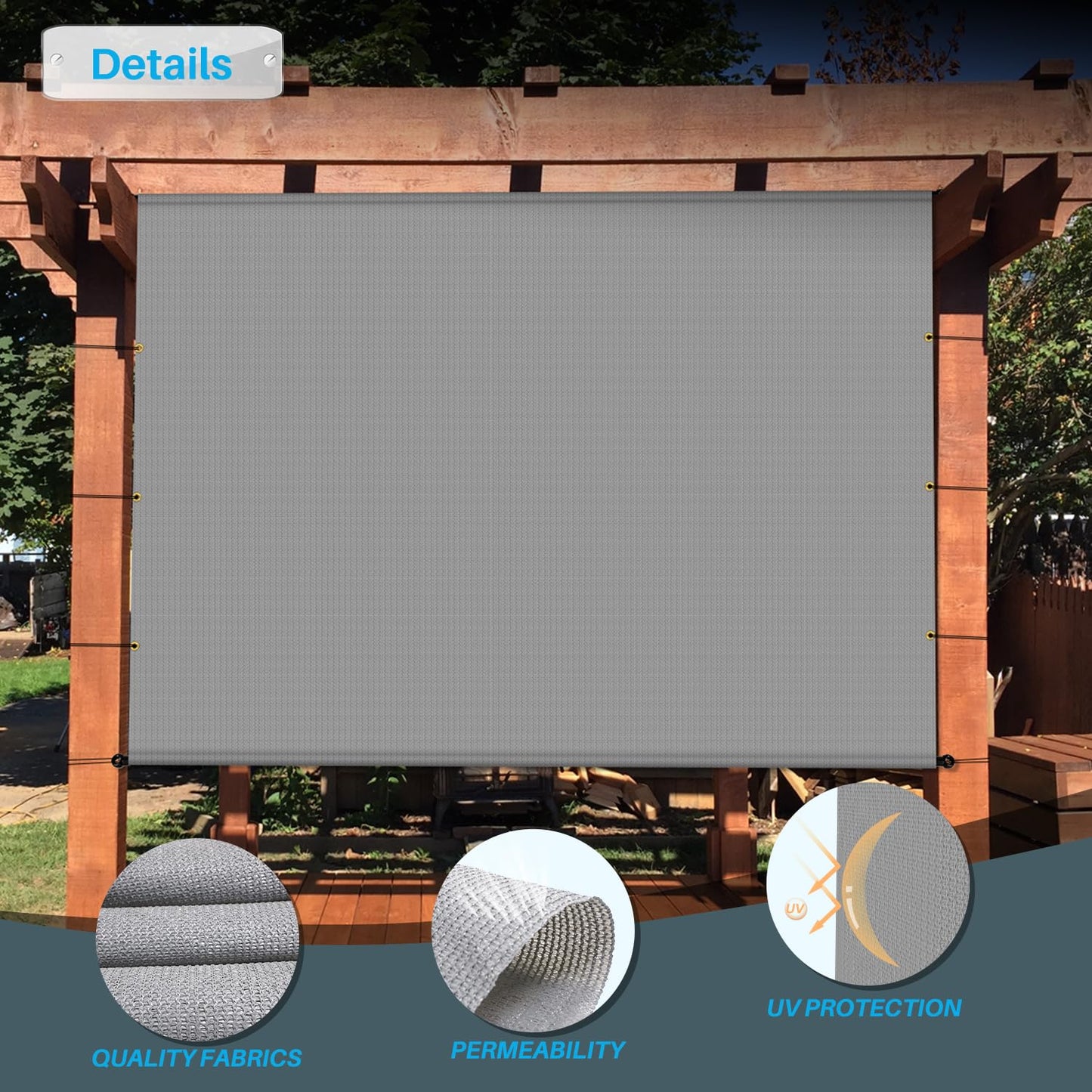 Patio Paradise 10' x 16' Pergola Canopy Replacement Cover Shade Cloth with Grommets Weighted Rods Outdoor Sun Shade Screen UV Block for Gazebo Backyard Deck Porch Balcony, Light Gray