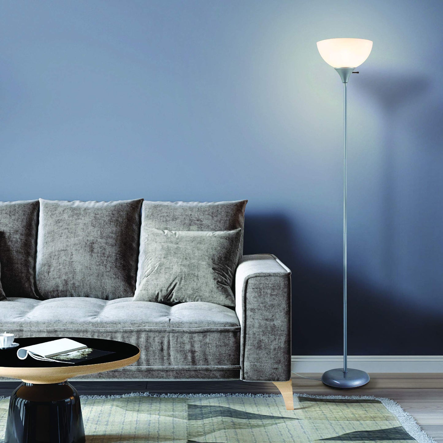 Newhouse Lighting NHFL-HE-SI Henry 71-inch Plastic and Metal Modern LED Floor Lamp Stand with Rotary Switch for Bedrooms, Living Room | Durable Floor Lamp For Home, Office, Reading (Silver)