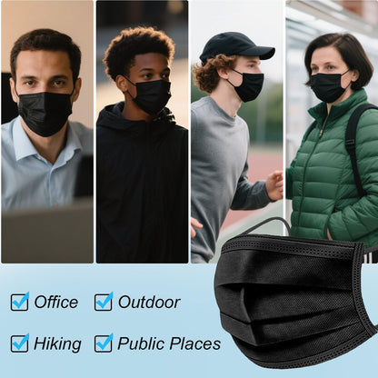 LEMENT 100 Pcs Disposable Face Masks, 3 Ply Face Masks Black Disposable Mask, (Disposable face mask)
