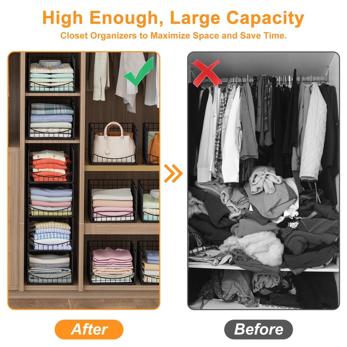 Hongtamoya 4-Tier Stackable Closet Organizers and Storage Shelves, Clothes Storage Basket, Clothes Shelf Organizer Sweater Organizer Bins Container for Wardrobe Kitchen Bathroom Office, Black