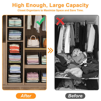 Hongtamoya 4-Tier Stackable Closet Organizers and Storage Shelves, Clothes Storage Basket, Clothes Shelf Organizer Sweater Organizer Bins Container for Wardrobe Kitchen Bathroom Office, Black