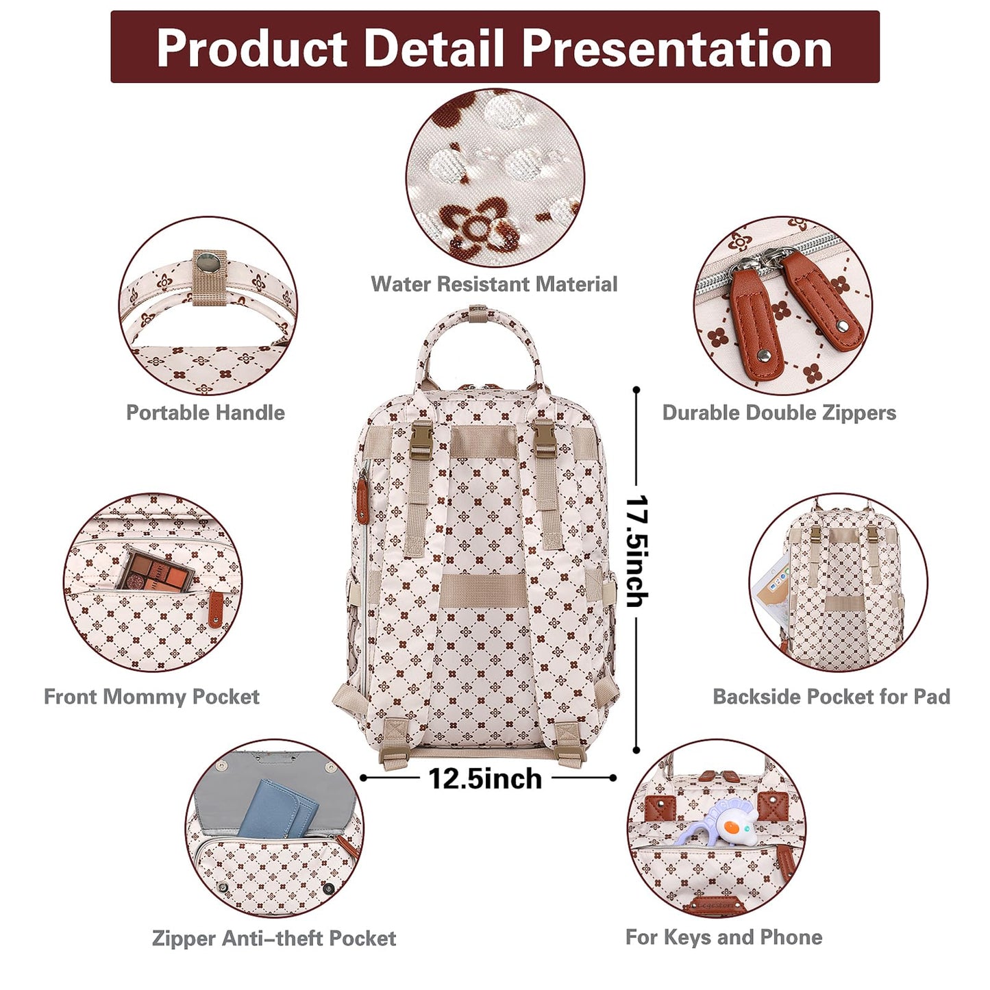 Legestori Baby Diaper Bag Backpack, Baby Bag for Girls Large Capacity with Stylish Flora, Travel Back Pack Multifunction Waterproof, Newborn Baby Registry Shower Gifts, Pink05