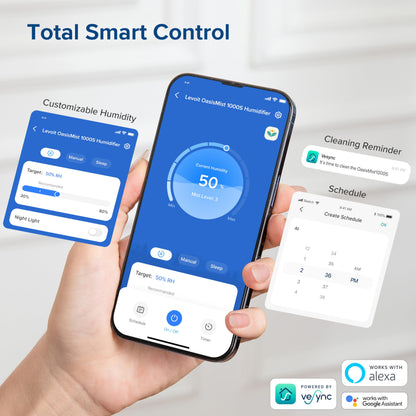 LEVOIT OasisMist 1000S (10L) Smart Humidifier for Home Large Room Bedroom, Last 100 Hours Suitable for Indoor Plant, Cover up to 600ft², Easy Top Fill, Remoter & Voice Control, Auto Mode, Quiet, White