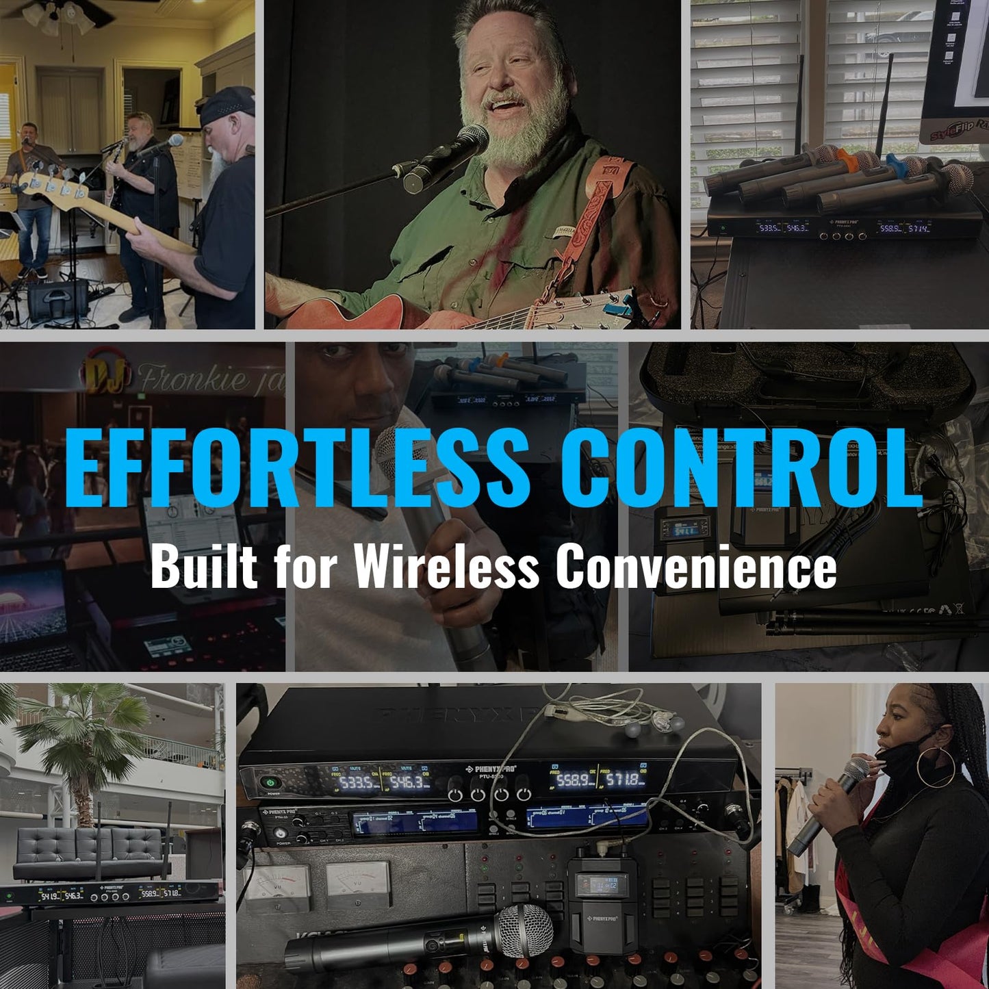 Phenyx Pro Wireless Microphone System, Metal Wireless Mic Set, Handheld Cordless Dynamic Microphones for Singing, Karaoke, Church, 2x30 UHF Tunable Frequencies,200 ft Range (PTU-52-2H)