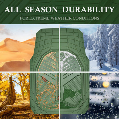 CAR PASS Heavy Duty Rubber Car Mats with Cargo Liner, Deep-Dish Car Floor Mats and Trunk Mat All Weather, Universal Trim-to-Fit for SUVs Trucks Sedans, Waterproof Anti-Slip, Trimmable V12 Olive Green